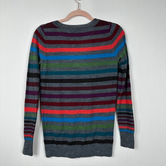 The Limited Rainbow Striped Wool Blend V-Neck Sweater Gray Small #A0528 TRB3 - Picture 4 of 8